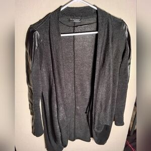 Zara Waterfall Front Long Sleeve Cardigan Sweater W/ Faux Leather Sleeves Size M
